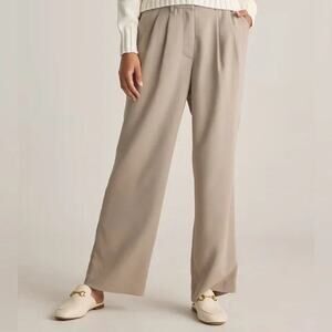 Quince Stretch Crepe Pleated Wide Leg Pants Beige Women's 8 Pockets High Rise
